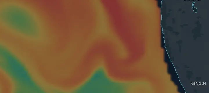 Water temperature layer: sea-surface temperature along the coast